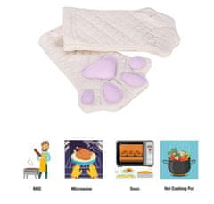 Nikcorp Kuhinjske rukavice mačja šapa, prošivene pamučne za pečenje i kuhanje, toplinska zaštita do 250°C, bijelo-roze