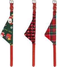 Nikcorp Božićne marame za pse i mačke, set 3 kom, podesiva ogrlica s kopčom, pamučna bandana, zelena/karirana/pahuljice, 29-38 cm
