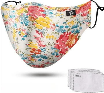 Nikcorp Zaštitna pamučna maska za lice s ventilom, periva, višekratna, s 4 filtera, podesiva, cvjetni uzorak, univerzalna veličina