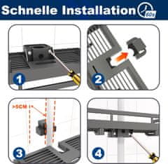 Nikcorp Polica za tuš bez bušenja za šipku 18-25 mm, s 2 kuke i držačem za tuš slušalicu, ABS plastika, tamno siva
