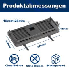 Nikcorp Polica za tuš bez bušenja za šipku 18-25 mm, s 2 kuke i držačem za tuš slušalicu, ABS plastika, tamno siva