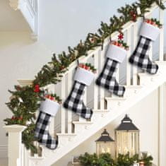 Nikcorp Set od 6 božićnih čarapa za poklone, rustikalni ukras za kamin i drvce, personalizirane s imenom, crno-bijeli karirani uzorak, 46 cm