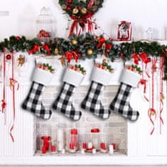 Nikcorp Set od 6 božićnih čarapa za poklone, rustikalni ukras za kamin i drvce, personalizirane s imenom, crno-bijeli karirani uzorak, 46 cm