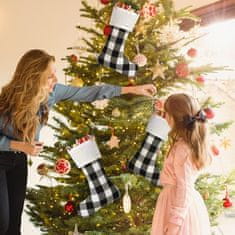 Nikcorp Set od 6 božićnih čarapa za poklone, rustikalni ukras za kamin i drvce, personalizirane s imenom, crno-bijeli karirani uzorak, 46 cm