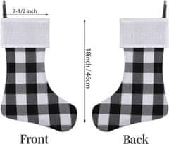 Nikcorp Set od 6 božićnih čarapa za poklone, rustikalni ukras za kamin i drvce, personalizirane s imenom, crno-bijeli karirani uzorak, 46 cm