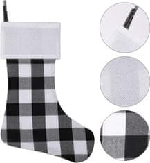 Nikcorp Set od 6 božićnih čarapa za poklone, rustikalni ukras za kamin i drvce, personalizirane s imenom, crno-bijeli karirani uzorak, 46 cm