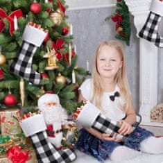 Nikcorp Set od 6 božićnih čarapa za poklone, rustikalni ukras za kamin i drvce, personalizirane s imenom, crno-bijeli karirani uzorak, 46 cm