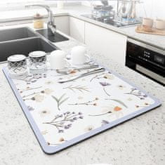 Nikcorp Podloga za sušenje posuđa, super upijajuća prostirka od dijatomejske zemlje, brzo sušenje, protuklizna, 50x40 cm, Cvjetovi