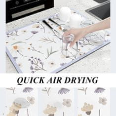 Nikcorp Podloga za sušenje posuđa, super upijajuća prostirka od dijatomejske zemlje, brzo sušenje, protuklizna, 50x40 cm, Cvjetovi