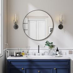 Nikcorp Okruglo zidno ogledalo za kupaonicu i predsoblje, s brušenim aluminijskim okvirom, HD staklo bez izobličenja, crno, 60 cm