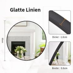 Nikcorp Okruglo zidno ogledalo za kupaonicu i predsoblje, s brušenim aluminijskim okvirom, HD staklo bez izobličenja, crno, 60 cm