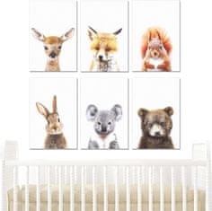 Nikcorp Set 6 ukrasnih postera za dječju sobu, zidna dekoracija sa životinjama, visoka kvaliteta tiska, idealan poklon, 20x30 cm