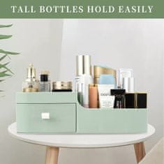 Nikcorp Organizator za stol s ladicom za kozmetiku, višenamjenski spremnik za šminku, kreme i pribor, zeleni, 26x17 cm