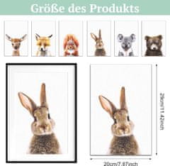 Nikcorp Set 6 ukrasnih postera za dječju sobu, zidna dekoracija sa životinjama, visoka kvaliteta tiska, idealan poklon, 20x30 cm