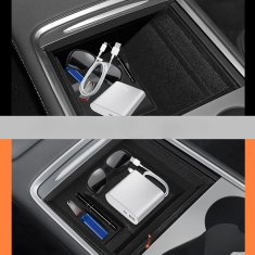 Nikcorp Organizator za središnju konzolu Tesla Model 3/Y 2019-23, pretinac za pohranu ispod naslona za ruke, ABS s gumenim umetcima, crni