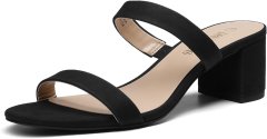 Nikcorp Ženske sandale s blok petom za cjelodnevnu udobnost, elegantni dvostruki remen, slip-on dizajn, crne, veličina 37 EU