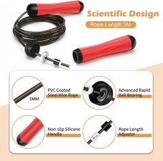 Nikcorp Vijača s utezima za odrasle za intenzivni trening, podesiva do 300 cm, za fitness, boks, cardio, PVC uže 5 mm