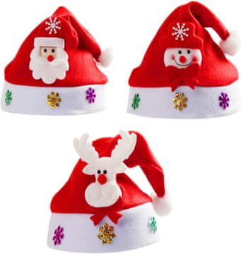 Nikcorp Božićne kape Djeda Mraza 3 kom, klasični set za blagdane, udobne i mekane za odrasle i djecu, crveno-bijele, 24x34 cm