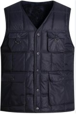 Nikcorp Luckyone muški prsluk od flisa, topao i lagan, punjen pačjim perjem, otporan na vjetar, 6 džepova, tamnoplavi, veličina L