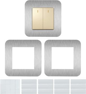 Nikcorp Okvir za prekidač svjetla, elegantni ukrasni poklopac za zaštitu od prašine i prljavštine, samoljepljivi, srebrni 8,5x8,5 cm
