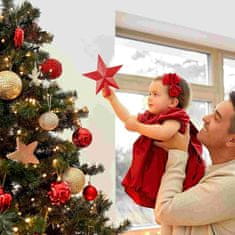 Nikcorp Zvijezda za vrh bora sa šljokicama, lagana i otporna dekoracija, jednostavno postavljanje, crvena, 20 cm