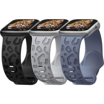 Nikcorp Set 3 silikonske narukvice s leopard uzorkom, udobne i vodootporne, za Apple Watch, crna/bež/roza, 38mm