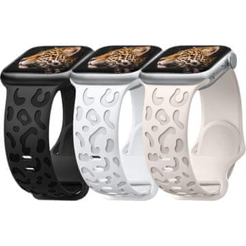 Nikcorp Set 3 silikonske narukvice s leopard uzorkom za Apple Watch, udobne i vodootporne, crna, bež i roza, 42 mm