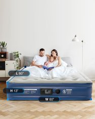 Nikcorp Zračni madrac za dvije osobe s ugrađenom električnom pumpom, 152x203x33 cm, vodootporan, protuklizni, s torbom, sivi