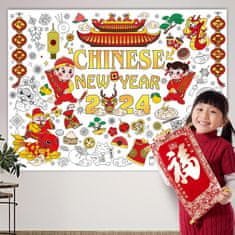 Nikcorp Divovski poster za bojanje s 24 flomastera, edukativna bojanka za djecu, motiv Kineske Nove godine, 118x84,7 cm