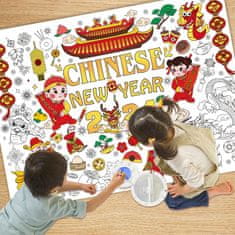 Nikcorp Divovski poster za bojanje s 24 flomastera, edukativna bojanka za djecu, motiv Kineske Nove godine, 118x84,7 cm