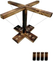 Nikcorp Društvena igra s prstenovima za shotove za 4 igrača, drvena zabavna igra za odrasle za zabave i druženja, prijenosna