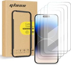 Nikcorp Kaljeno staklo za iPhone 14 Pro (4 komada), 9H zaštita ekrana, oleofobni premaz, s okvirom za montažu, 6.1 inča