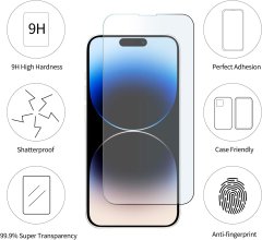 Nikcorp Kaljeno staklo za iPhone 14 Pro Max, set 4 komada, zaštita zaslona 9H tvrdoće, HD jasnoća, ultra tanko, s okvirom za montažu, 6,7"