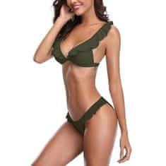 Nikcorp Dvodijelni ženski bikini kupaći kostim s volanima, podesivi halter top s V-izrezom i gaćice niskog struka, maslinasto zeleni, S