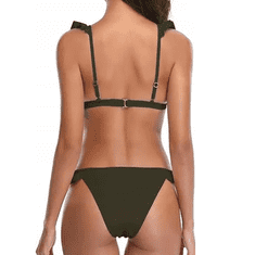 Nikcorp Dvodijelni ženski bikini kupaći kostim s volanima, podesivi halter top s V-izrezom i gaćice niskog struka, maslinasto zeleni, S