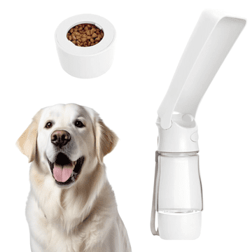 Nikcorp Boca za vodu za pse 2u1 s posudom za hranu, prijenosna pojilica i zdjelica za putovanja, šetnje i izlete, 320 ml, bijela