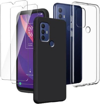 Nikcorp Zaštitna maskica i 2x kaljeno staklo za TCL 305/306/30 SE, prozirna silikonska TPU maska s crnim rubom, ultra tanko staklo