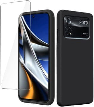 Nikcorp Zaštitni set za Xiaomi Poco X4 Pro 5G, maskica i kaljeno staklo, potpuna 360° zaštita, precizni izrezi, crna maska 6.67"