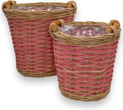 Nikcorp Tegle za cvijeće od ratana set 2 kom, s vodootpornim uloškom, za unutarnju i vanjsku upotrebu, smeđe-roze, 16,5x14cm i 13x10,5cm