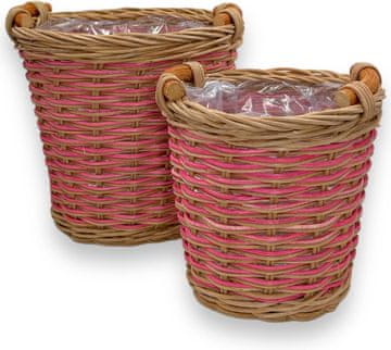 Nikcorp Tegle za cvijeće od ratana set 2 kom, s vodootpornim uloškom, za unutarnju i vanjsku upotrebu, smeđe-roze, 16,5x14cm i 13x10,5cm