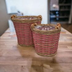 Nikcorp Tegle za cvijeće od ratana set 2 kom, s vodootpornim uloškom, za unutarnju i vanjsku upotrebu, smeđe-roze, 16,5x14cm i 13x10,5cm