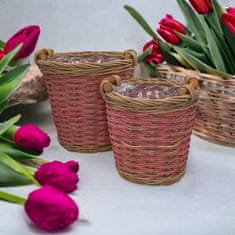 Nikcorp Tegle za cvijeće od ratana set 2 kom, s vodootpornim uloškom, za unutarnju i vanjsku upotrebu, smeđe-roze, 16,5x14cm i 13x10,5cm