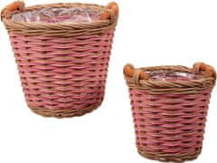 Nikcorp Tegle za cvijeće od ratana set 2 kom, s vodootpornim uloškom, za unutarnju i vanjsku upotrebu, smeđe-roze, 16,5x14cm i 13x10,5cm