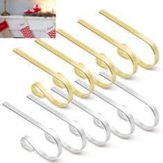 Nikcorp Božićne kuke za čarape, set 10 kom, metalni držači za kamin, bez bušenja, nosivost 4,5 kg, zlatne i srebrne, 12x6 cm