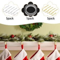 Nikcorp Božićne kuke za čarape, set 10 kom, metalni držači za kamin, bez bušenja, nosivost 4,5 kg, zlatne i srebrne, 12x6 cm