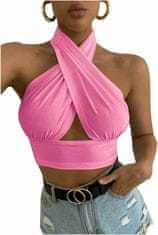 Nikcorp Ženski top na naramenice od mliječne svile, seksi kroj s prekriženim leđima, elegantan i udoban za ljeto i izlaske, rozi, S