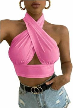Nikcorp Ženski top na naramenice od mliječne svile, seksi kroj s prekriženim leđima, elegantan i udoban za ljeto i izlaske, rozi, S