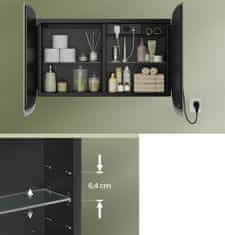 Nikcorp Kupaonski ormarić s ogledalom i LED rasvjetom, 2 utičnice i 2 USB priključka, podesive police, crni