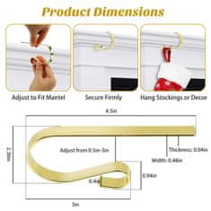 Nikcorp Božićne kuke za čarape, set 10 kom, metalni držači za kamin, bez bušenja, nosivost 4,5 kg, zlatne i srebrne, 12x6 cm
