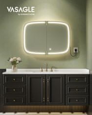 Nikcorp Kupaonski ormarić s ogledalom i LED rasvjetom, 2 utičnice i 2 USB priključka, podesive police, crni